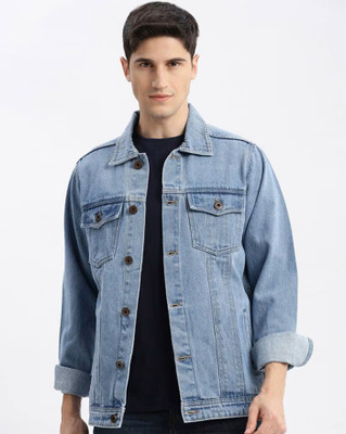 Flaring Full Sleeve Solid Men Denim Jacket