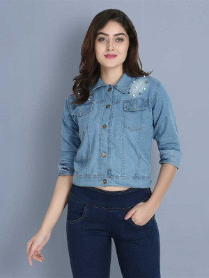 KASHIAN 3/4th Sleeve Embellished Women Denim Jacket