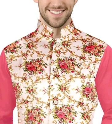 Svatantra Sleeveless Floral Print Men Jacket