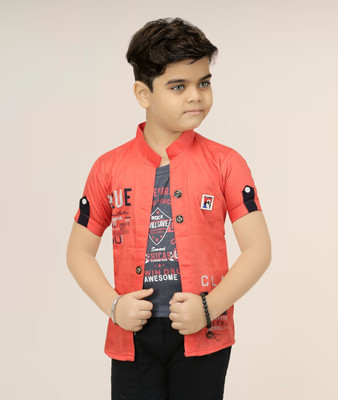 FASHION GRAB Short Sleeve Printed Boys Jacket