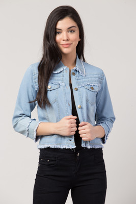 MAKEBELIEF 3/4th Sleeve Washed Women Denim Jacket