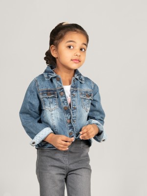 Zalio Full Sleeve Washed Baby Girls Denim Jacket