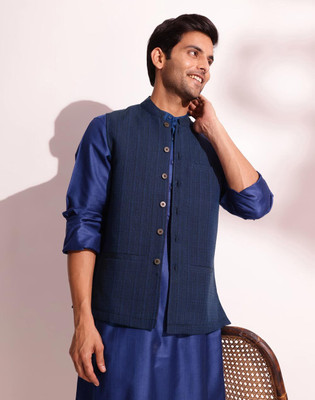 Fabindia Sleeveless Self Design Men Jacket