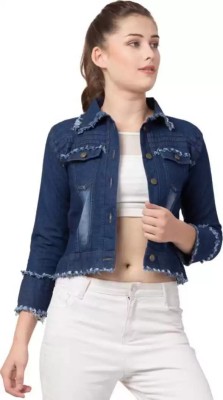 TEXTURE FAB 3/4th Sleeve Solid Women Denim Jacket