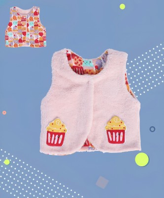 MINI KLUB Sleeveless Printed Baby Girls Jacket