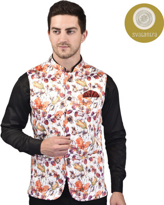 Svatantra Sleeveless Floral Print Men Jacket
