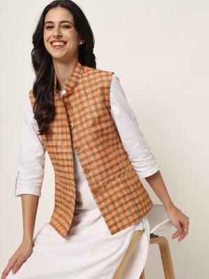 Vastraa Fusion Sleeveless Checkered Women Jacket