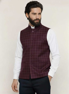 Fabrixa Sleeveless Checkered Men Jacket