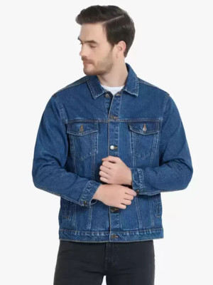 White leapard Full Sleeve Solid Men Denim Jacket