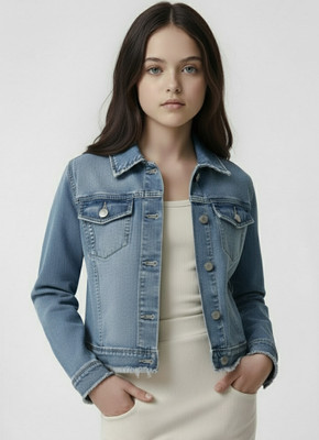 Clothify Full Sleeve Solid Girls Denim Jacket