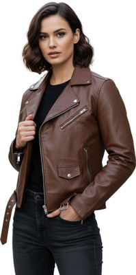 Leather Retail Full Sleeve Self Design Women Jacket