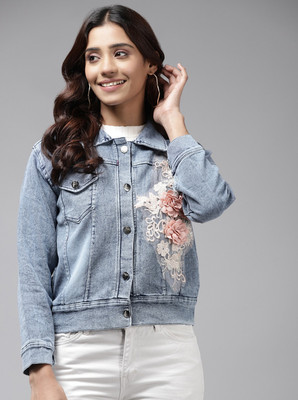 METRONAUT Full Sleeve Floral Print Women Denim Jacket