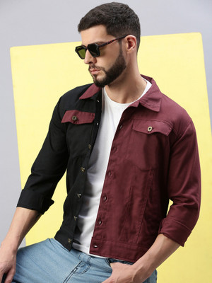 VOXATI Full Sleeve Colorblock Men Denim Jacket