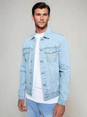 Linaria Full Sleeve Solid Men Denim Jacket