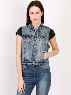 KOTTY Sleeveless Solid Women Denim Jacket