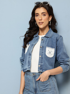 Sangria Full Sleeve Solid, Embroidered Women Denim Jacket