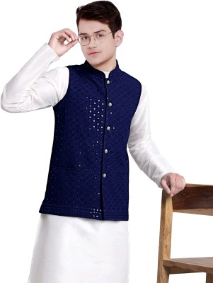 click n buy Sleeveless Embroidered Men Jacket