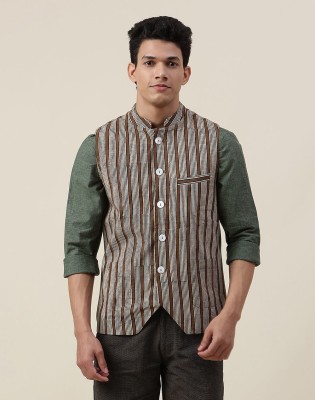 Fabindia Sleeveless Striped Men Jacket