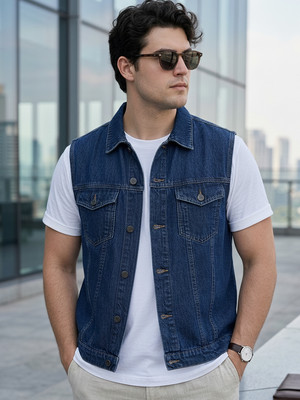 Urbano Fashion Sleeveless Solid Men Denim Jacket