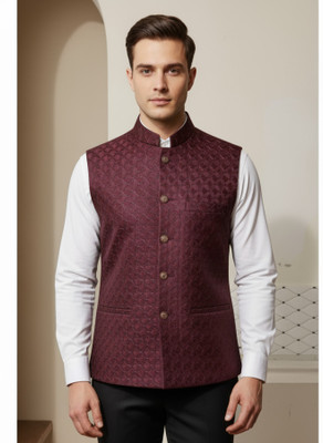 BizzEie Sleeveless Self Design Men Jacket