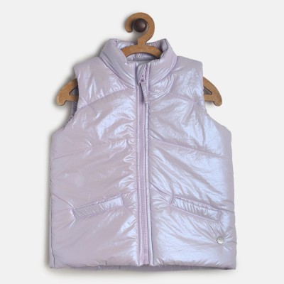 MINI KLUB Sleeveless Self Design Baby Girls Jacket