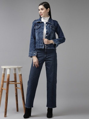 MUHURATAM Full Sleeve Self Design Women Denim Jacket