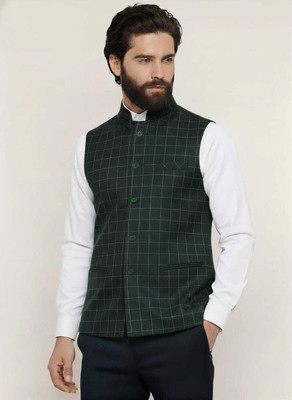 Fabrixa Sleeveless Checkered Men Jacket