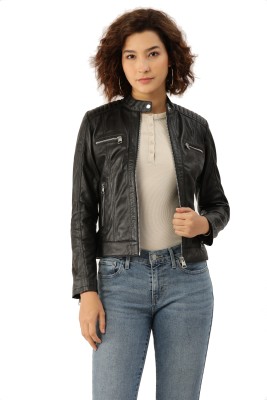 Leather Retail Full Sleeve Solid Women Jacket