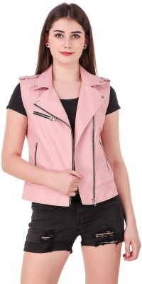 Leather Retail Sleeveless Solid Women Jacket