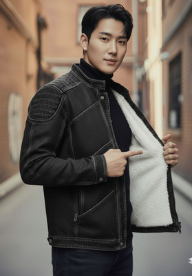 AZMIFASION Full Sleeve Solid Men Denim Jacket