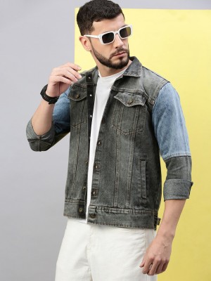 VOXATI Full Sleeve Colorblock Men Denim Jacket