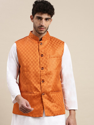 Ramraj Cotton Sleeveless Self Design Men Jacket