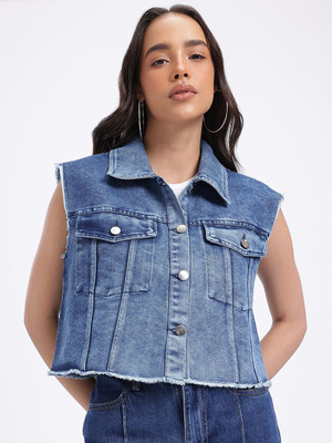 Glitchez Sleeveless Solid Women Jacket