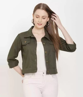 Bloomingflower 3/4th Sleeve Solid Women Denim Jacket