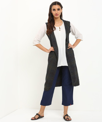 BIBA Sleeveless Checkered Women Jacket
