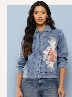 Sangria Full Sleeve Self Design Women Denim Jacket