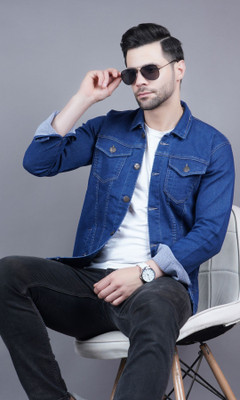 White leapard Full Sleeve Solid Men Denim Jacket