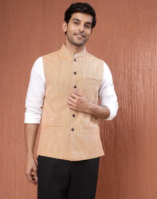 Fabindia Sleeveless Woven Design Men Jacket