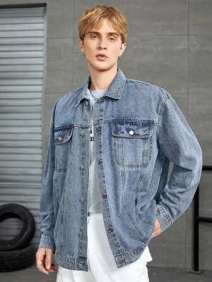 Linaria Full Sleeve Solid Men Denim Jacket