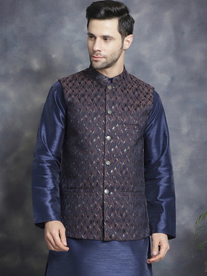 ANOUK Sleeveless Self Design Men Jacket