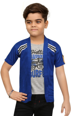 FASHION GRAB Boys Printed Casual Dark Blue Shirt