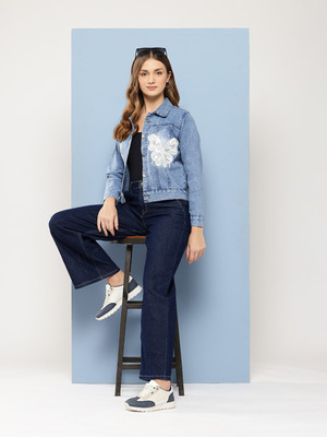Aarika Full Sleeve Washed, Applique Women Denim Jacket