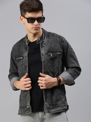 VOXATI 3/4th Sleeve Solid Men Denim Jacket