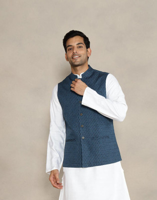 Fabindia Sleeveless Self Design Men Jacket