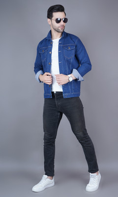 Flaring Full Sleeve Solid Men Denim Jacket