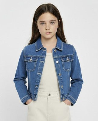 Clothify Full Sleeve Solid Girls Denim Jacket
