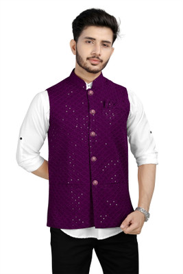 DIAMOND CLUSTER Sleeveless Self Design Men Jacket