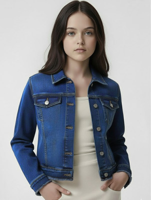 Clothify Full Sleeve Washed Girls Denim Jacket