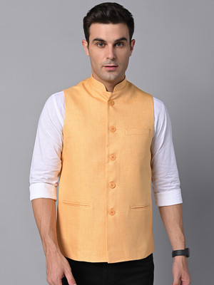 DEIFIC Sleeveless Self Design Men Jacket