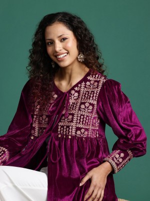 Sangria Full Sleeve Embroidered Women Jacket